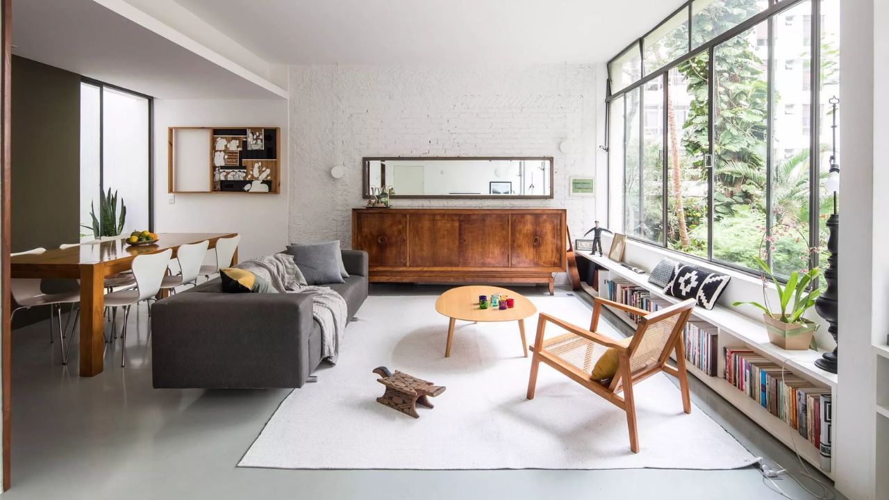 Sala de estar com sala de jantar